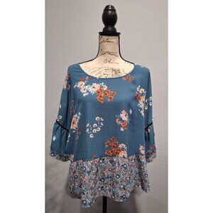 NEW Pink Rose Floral Patterned 3/4 Sleeve Blouse-Sz. XL